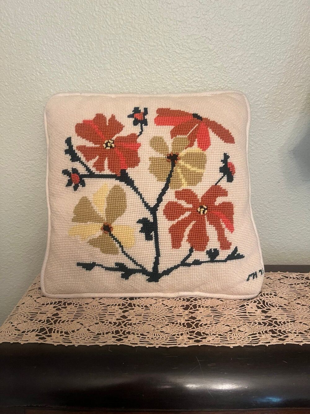 1971 Cross Stitch Autumn Throw Pillow